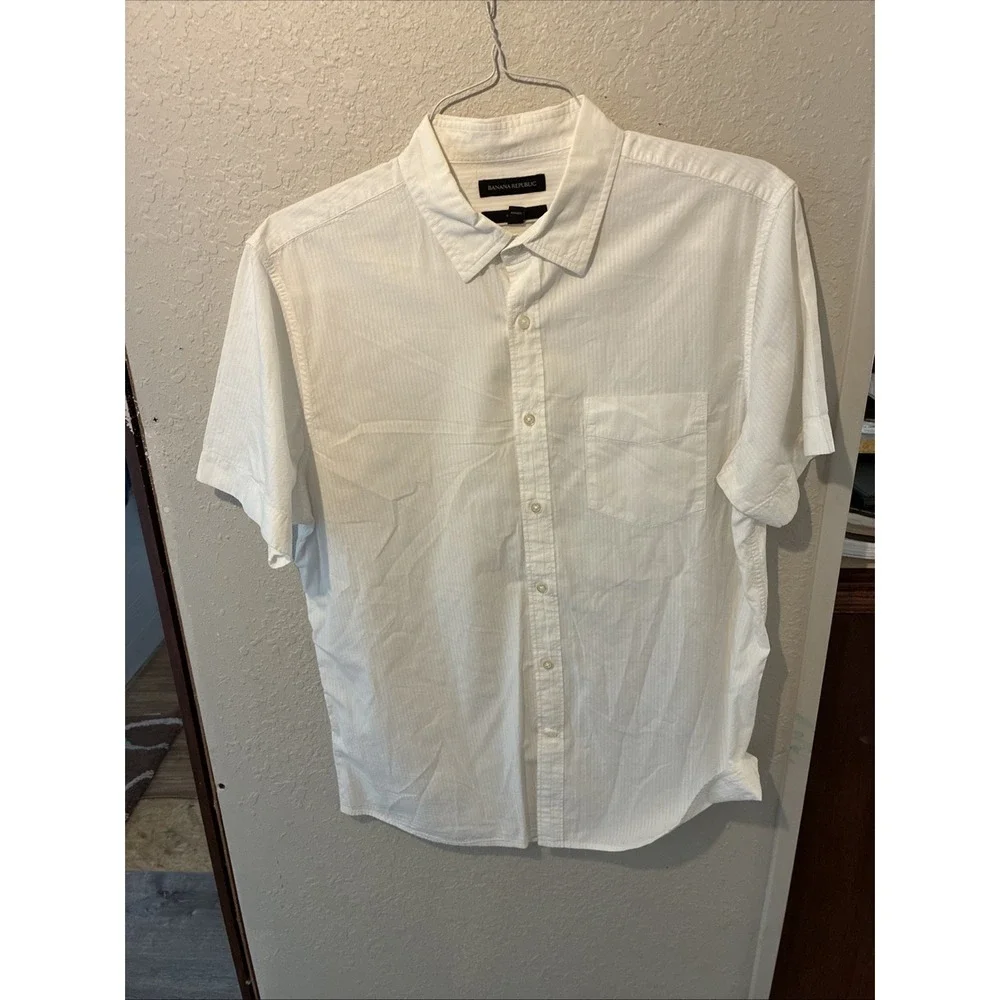 banana republic slim fit short sleeve white large button up rn54023